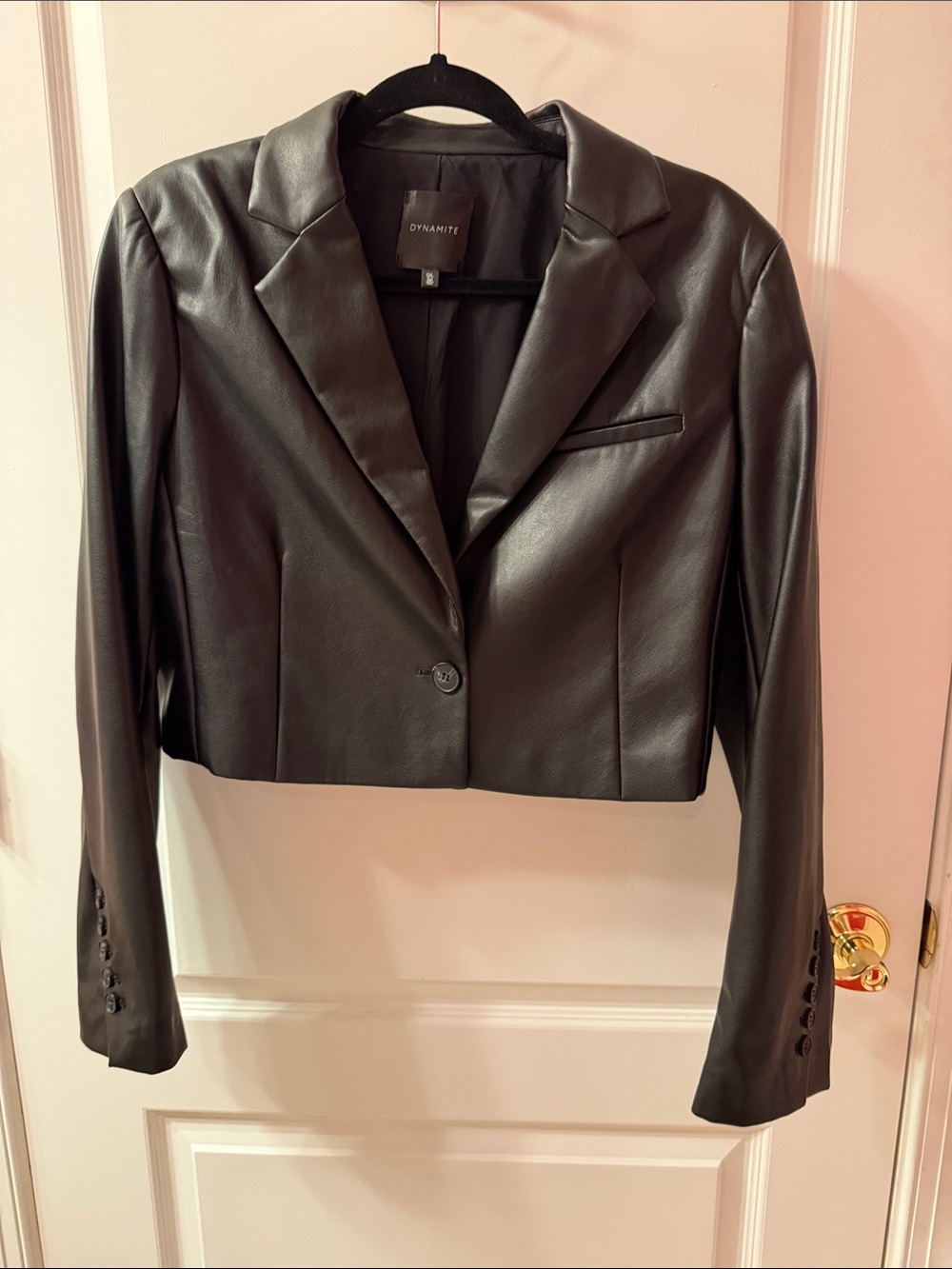 Dynamite Black Cropped Faux Leather Blazer